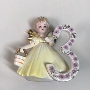 Josef Originals Japan Birthday Girl 3 Angel Sticker and Hang Tag Yellow